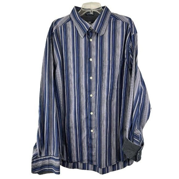 Robert Graham R&G London New York Mens XL Button Striped Shirt Flip Cuff Blue - Picture 1 of 7